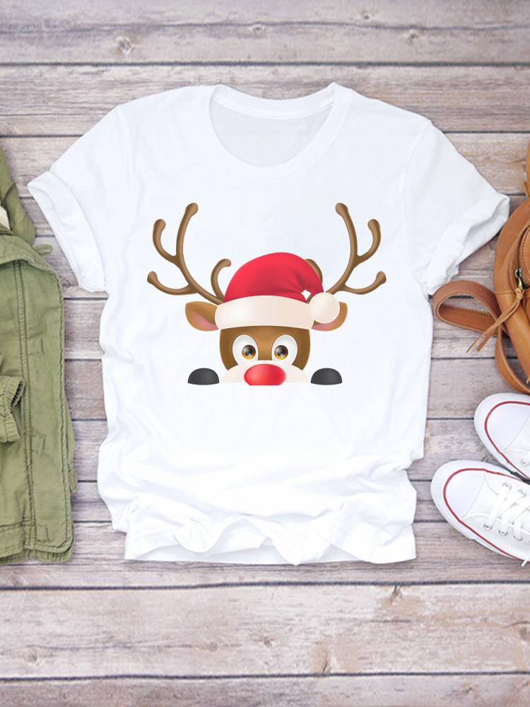 Printed Lady Clothing Fashion Christmas Women Plaid Truck Tree Trend 90s Short Sleeve TShirts New Year Graphic T Top Tee