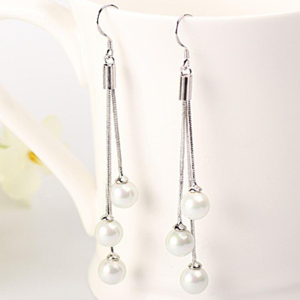 Long Drop Pearl Earrings with Shell and Tassel Elegant Silver Jewelry for Women