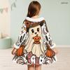 Girls High Neck Long Sleeve Furry Trim Printed Witch Frog Pattern A Line Flared Dress