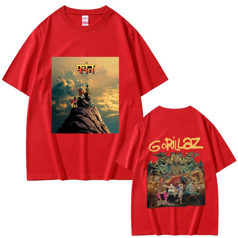 Rockowy Zespół Gorillaz Koszulka z Trasy The Mountain Tour 2026 Męska Vintage Miękka Bawełniana Koszulka Męska Casualowa Oversize z Okrągłym Dekoltem