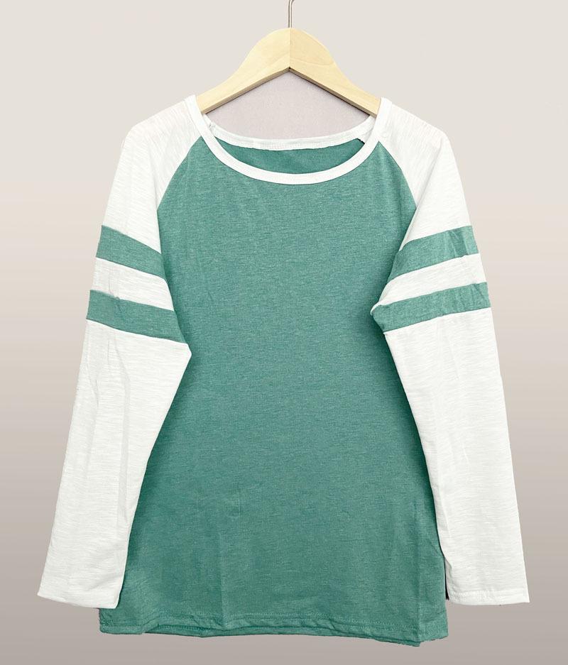 Multicolor Stripe Patchwork Long Sleeve Round Neck T-Shirt