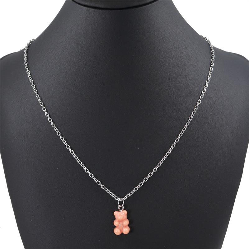 Handmade Gradient Color Candy 7 Color Cute Judy Cartoon Bear Charm Necklace for Women Girl Jewelry Gift