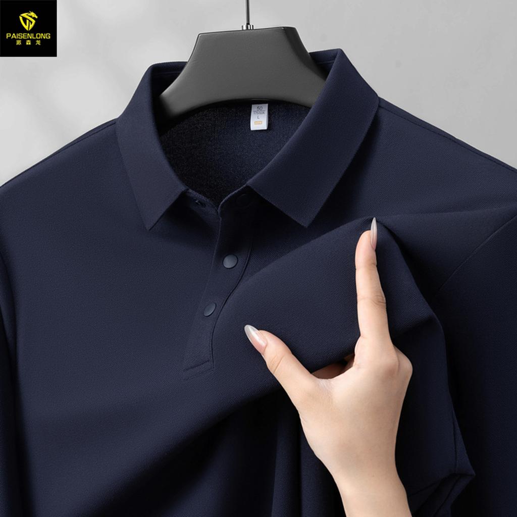 Autumn And Winter New High-End Solona Fabric Men'S Polo Shirt Business Solid Color Four-In-One Buckle High-End Corporate Group Uniform
