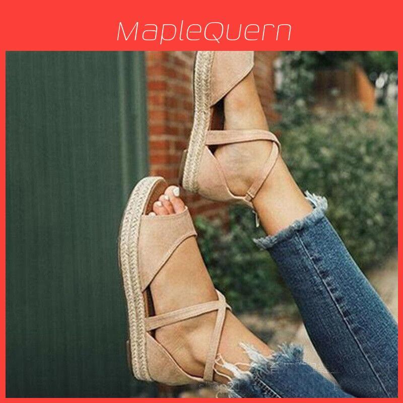 Chic And Comfortable Women Ladies Flat Espadrille Sandals With Low Wedge Heel Peep Toe Design