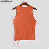 INCERUN Men O Neck Sleeveless Mesh Sheer Patchwork Bandage Slim Tank Tops