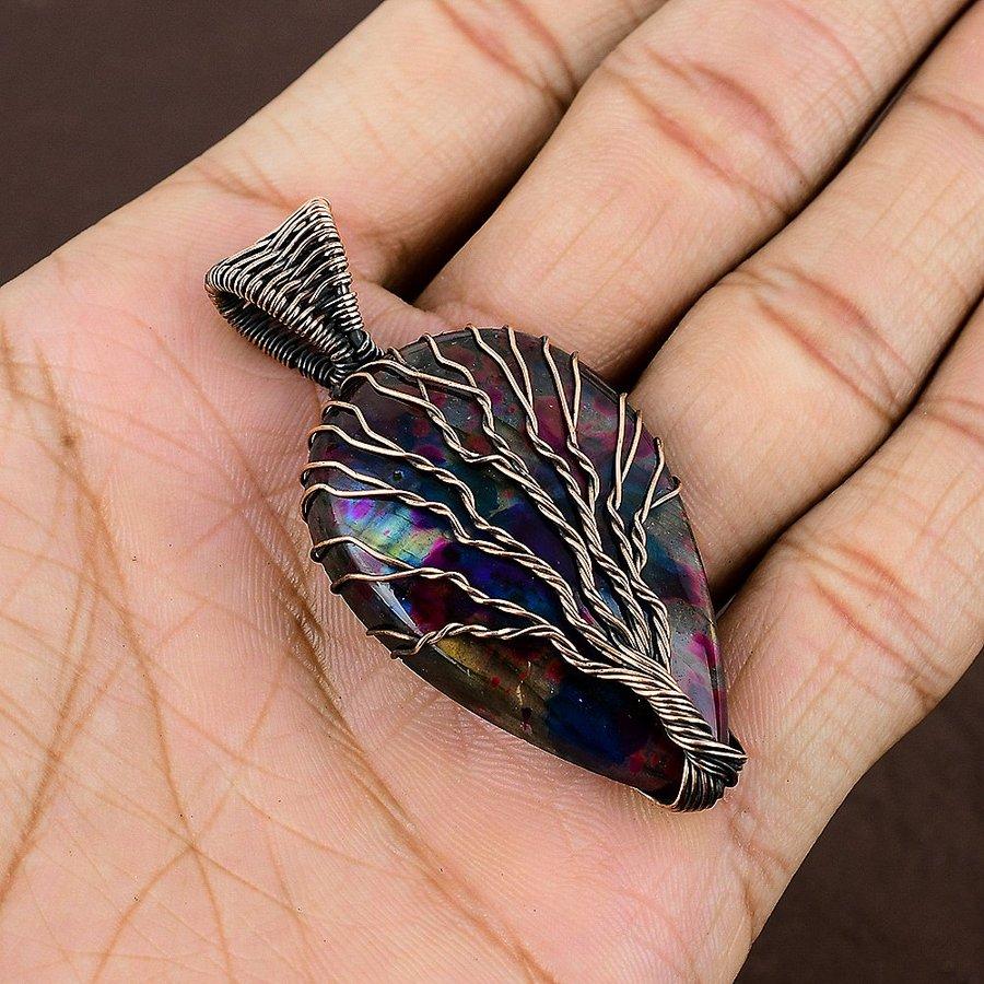Multi Labradorite Handmade Copper Wire Wrap Jewelry Pendant 2.40" T0q99