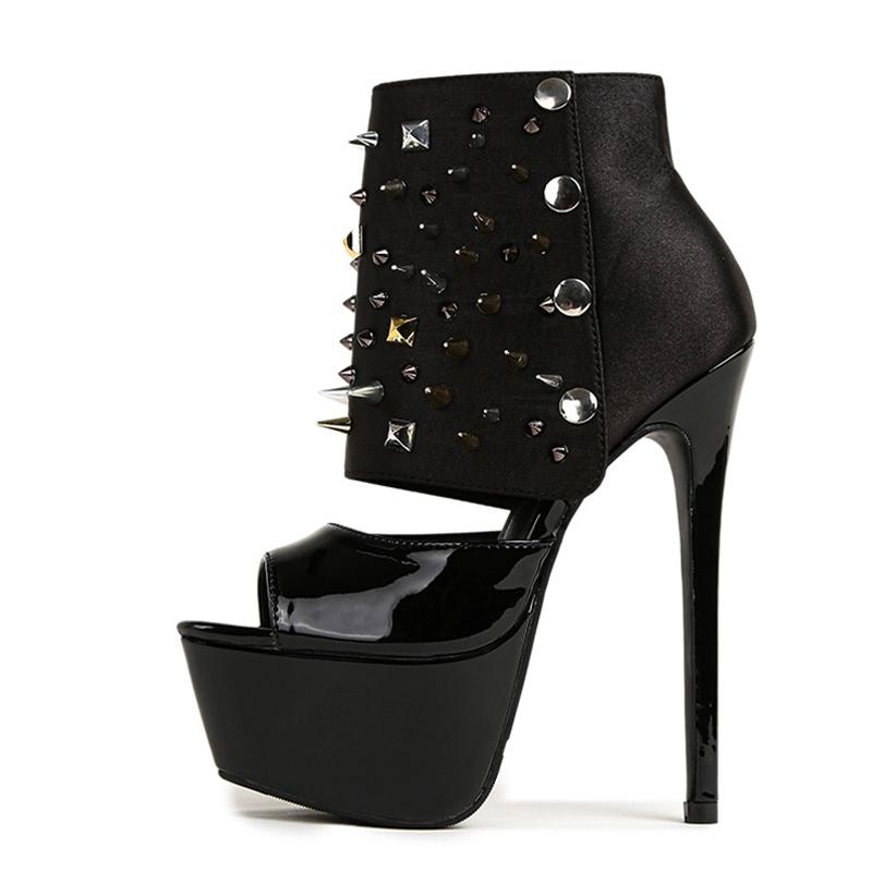 Liyke Sexy Peep Toe Platform Boots For Women Fashion Snap Button Metal Rivet Design Extreme High Heels Runway Shoe Zapatos Mujer