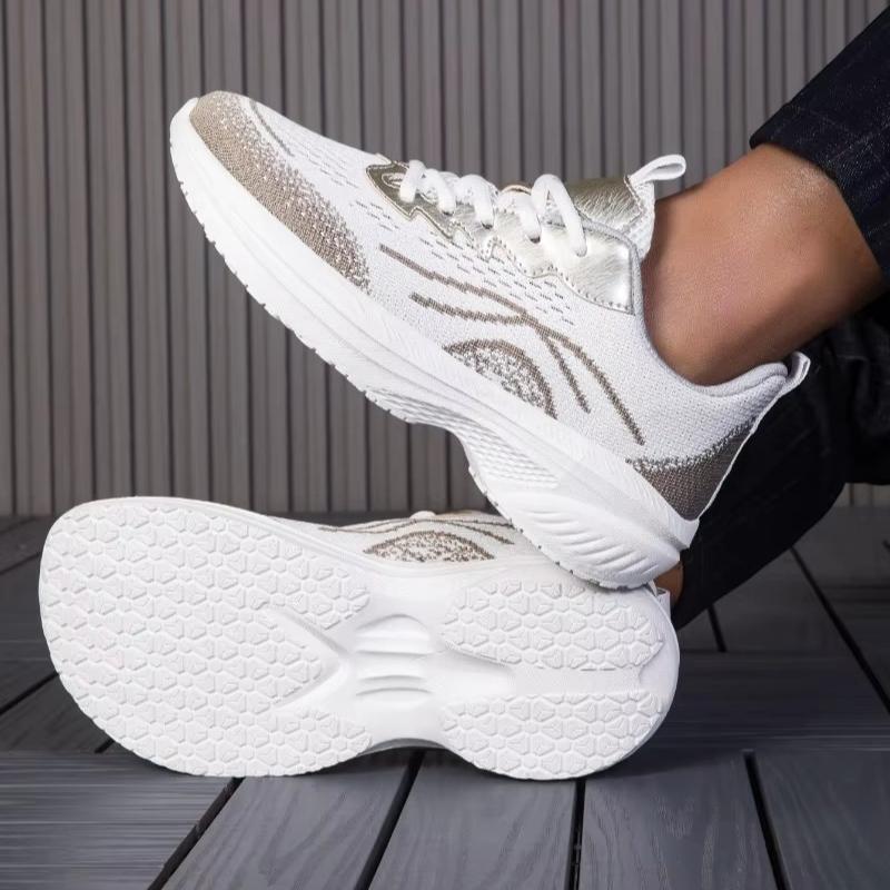 Breathable Mesh Women Running Shoes Men's Lightweight Knitted Sneakers Lace-up Thick Sole Casual Trainers for Jogging Fitness