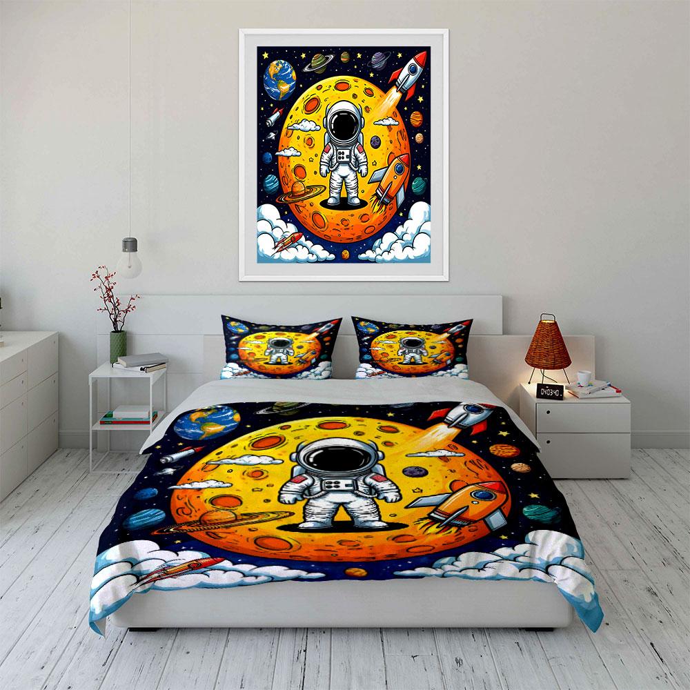 Space Adventure Astronaut Three-Piece Set Kid'S And Adults' Bedroom Decor, Exquisite Three-Piece Bedding Set Gift