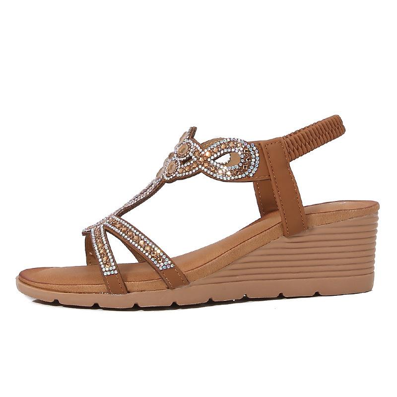 2024 damenschuhe Böhmischen neue mode strass sandalen plattform keilabsatz frauen schuhe