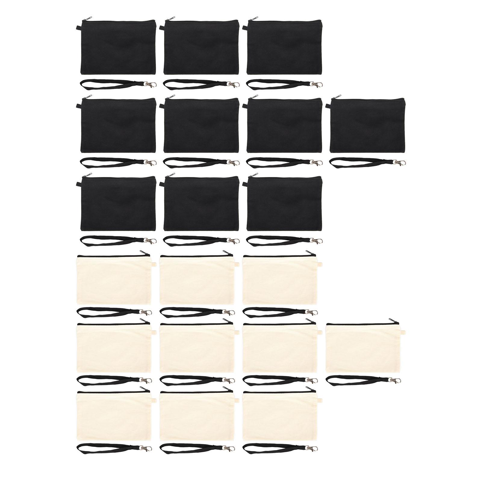 

10PCS Canvas Cosmetic Bag with Black Lanyard Portable Multipurpose Blank DIY Craft Bag for Travel Ma White