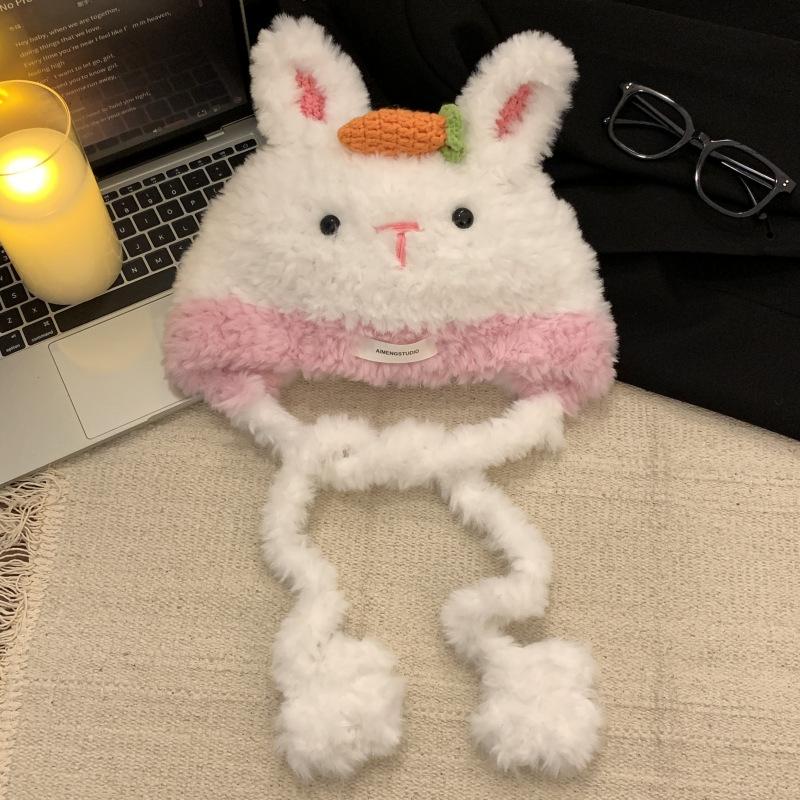 

Rabbit Cute Ear Winter Hat For Women Hand Knitted Warm And Chic Cozy Accessory белый