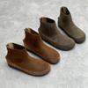 Johnature Stivaletti corti da donna in vera pelle punta tonda scarpe piatte comode casual con suola morbida in pelle bovina