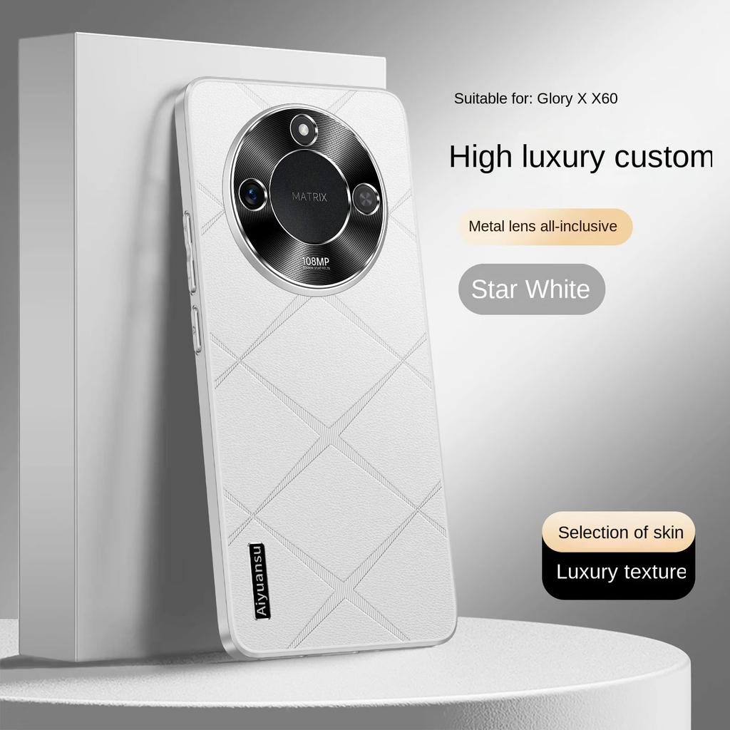 For Honor X60 X60 Pro X60 GT high-luxury vegan leather metal lens protection anti-drop and anti-fingerprint phone case