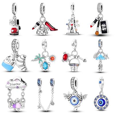 Fit Fasion 925 Bracelets 925 Sterling Silver Fashion Lipstick High-heeled Shoes Charms Beads Fine Anniversary Jewelry
