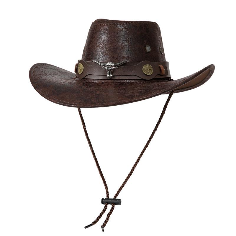 Cow Head Belt Rivet Jazz Hat Men'S And Women'S Spring, Summer And Autumn Outdoor Travel Sun Hat Big Edge Tibetan Western Cowboy Hat