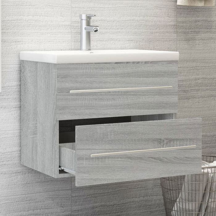 VidaXL Meuble Lavabo avec Bassin Intégré Armoire de Lavabo Rangement Meuble de Salle de Bain Intérieur Sonoma Gris Bois 3120180