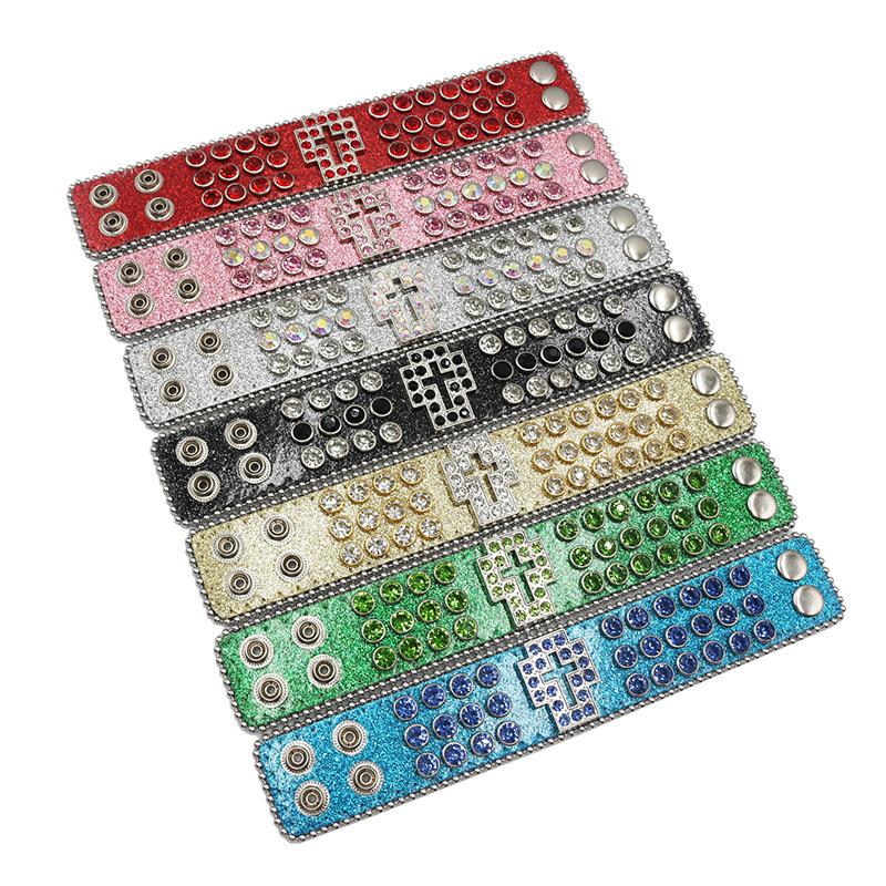 Europäische und amerikanische trendige Kreuz-Set Diamant- und Strass-Armbänder, personalisierte PU-Lederarmbänder