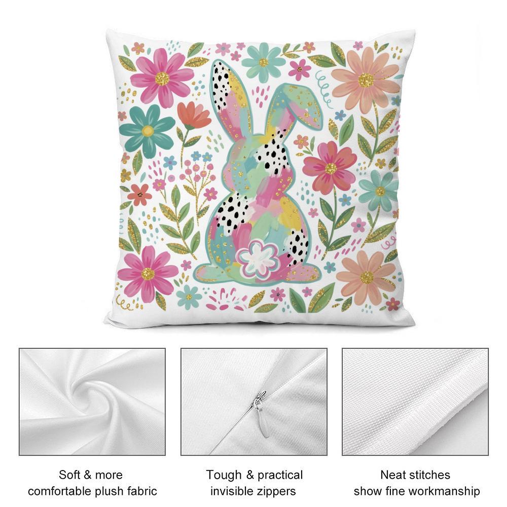Cute Easter Bunny Cushion Cover Soft Plush Fabric DoubleSided Printed Cushion Covers for All Seasons Modern Home Decor
