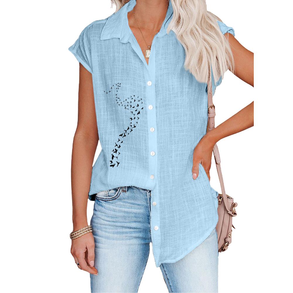 

Women Fashion Short Sleeve T-shirt Spring Summer Casual Print Blouses Plus Size Thin Cardigan Shirt