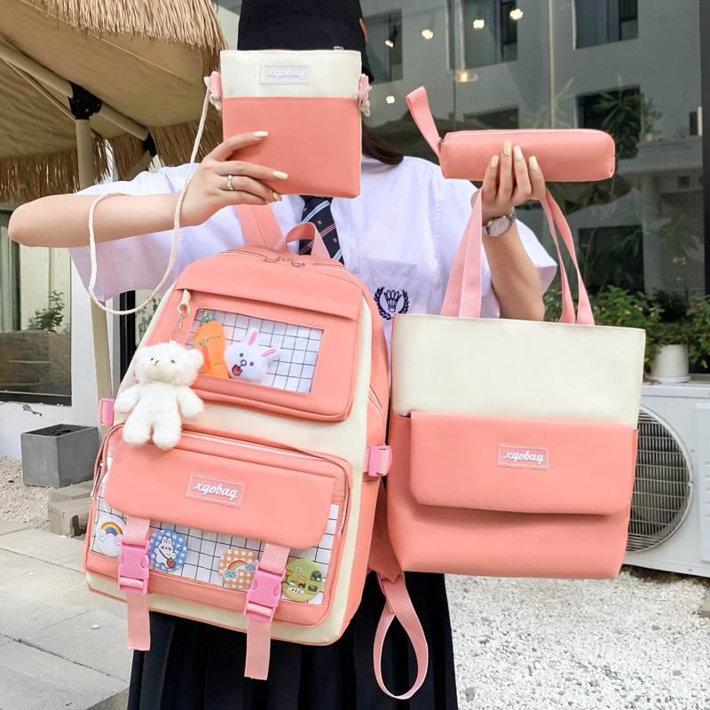 School Bag, Backpack, Four-piece Set for Junior High School Students, Backpack for Junior High School Students and Primary School Students