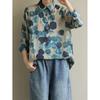 1116 autumn women's lapel cotton and linen large size loose long-sleeved buttons, women's pullover printing, pure cotton shirt