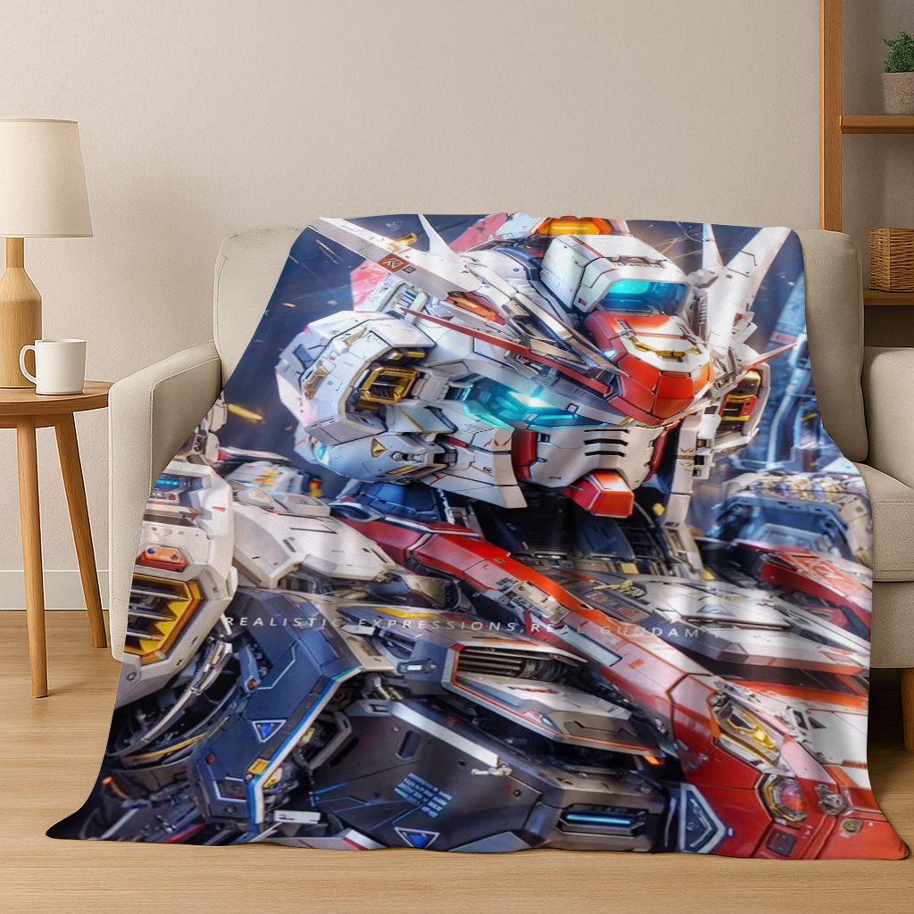 26 Style Gundam Cartoon Robot Flannel Blanket,Warm and Cozy Soft Throw Blanket for Home Bedroom Bed Sofa Picnic Office Cover
