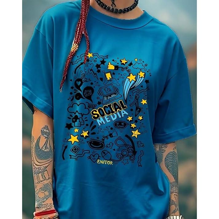 Designer Graphic Front Printed Loose Fit Top Women's Cotton Blend T Shirt Combo
