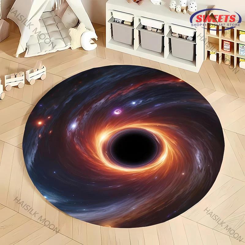 3D HD Cosmic Black Hole Printed Round Rug, Chair Carpet,  Durable Non-slip Doormat Children Playing Mat Living Room Bedroom Rugs