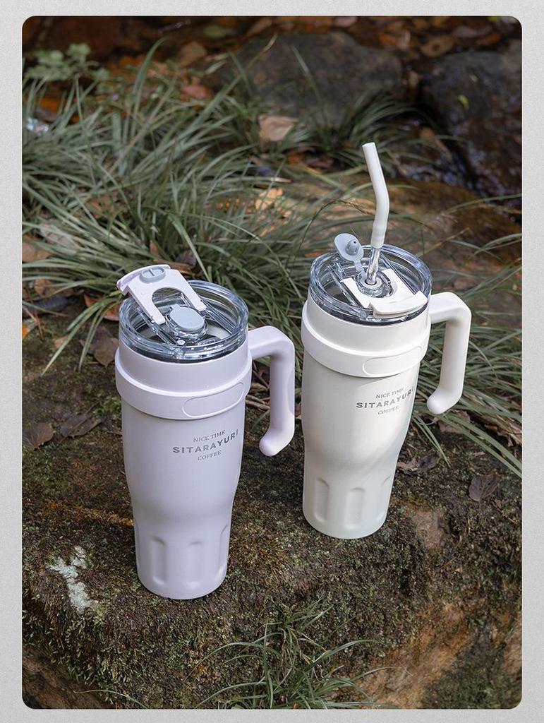 Multi-Purpose Portable Drinkware: Office & Outdoor Coffee/Water Cup with Straw and Handle.