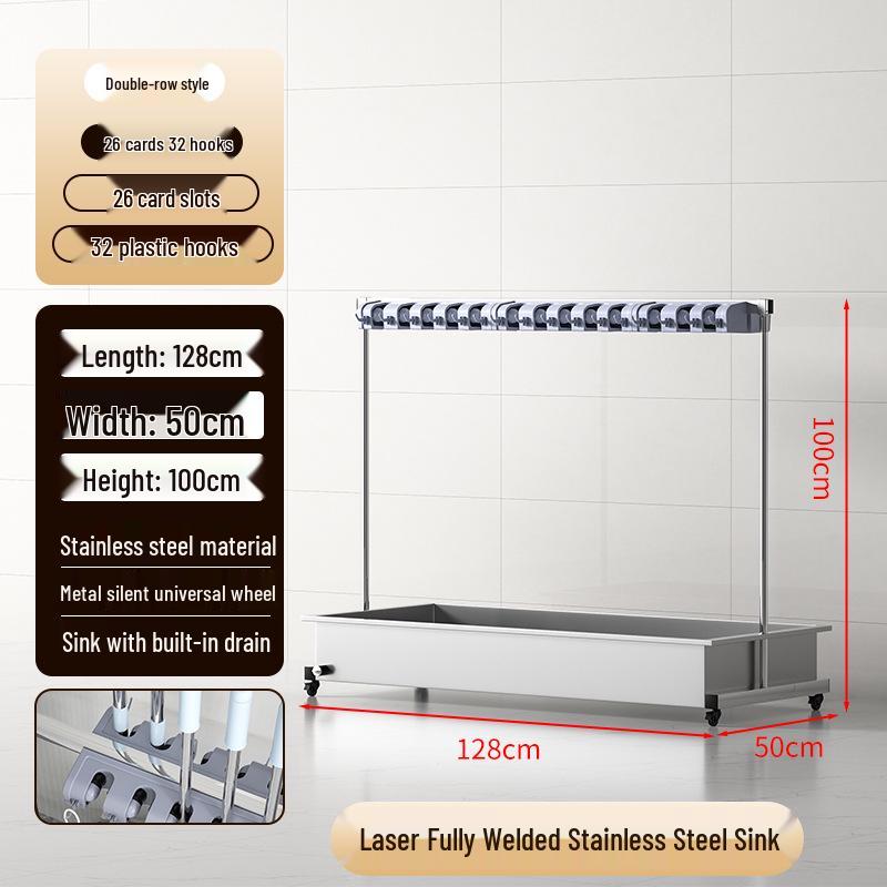 Stainless Steel Mobile Mop and Broom Storage Rack for Cleaning Tools