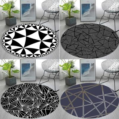 Modern Geometric Pattern Round Carpet Ethnic Style Girls Women Bedroom Door Mats Living Room Area Rug Home Non-slip Floor Mat