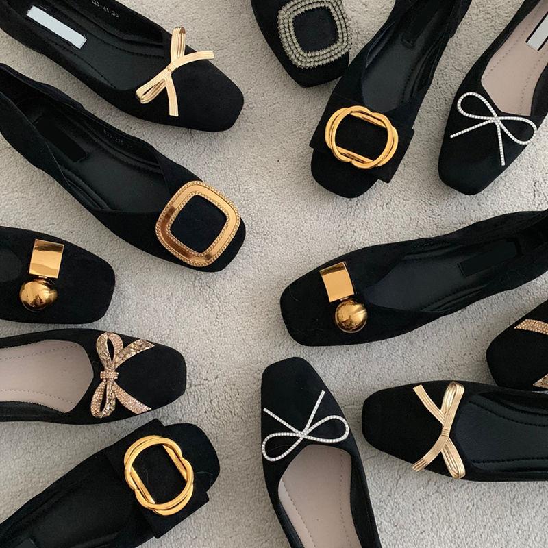 Mode Ballerinas Damen Frühling Herbst Neu 2025 Französische eckige Zehen Schleife Lässig Allround Schwarz Pumps Pantoletten Damenschuhe Übergröße 43 44