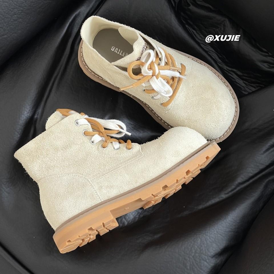 Leather thick-soled Martin boots women's autumn new retro casual short boots rhubarb boots