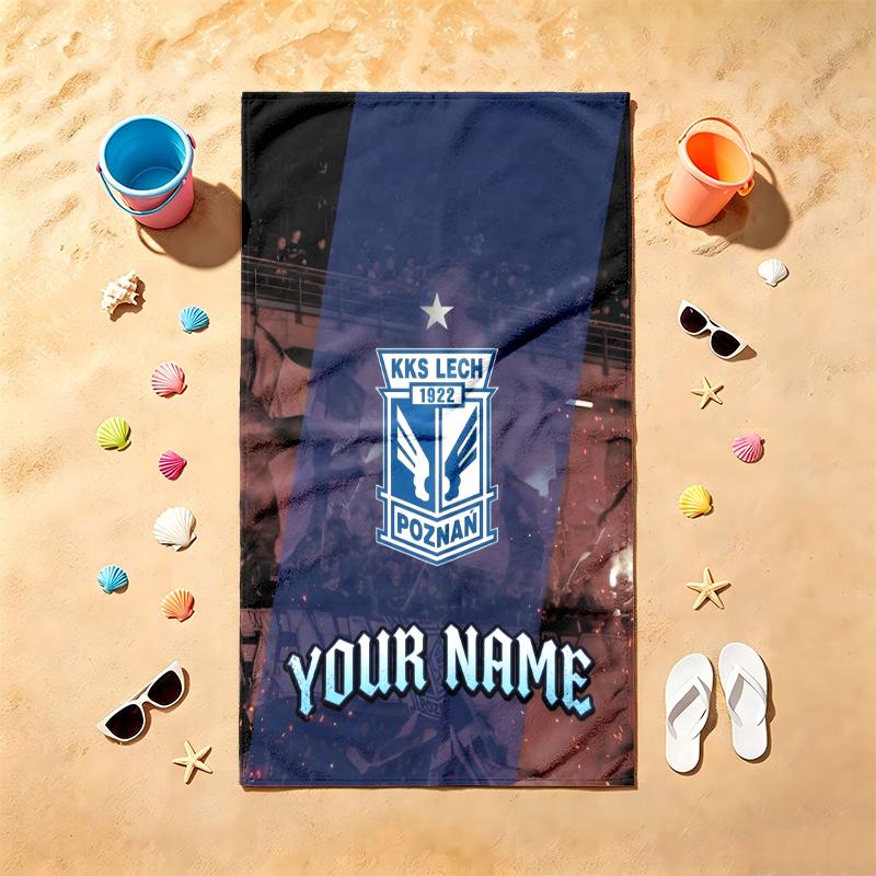 KKS Lech Poznan (1) Beach Towel Customizable Text Comfortable Pool Towels Stylish Beach Accessories Must Have Gifts for Both Men and Women