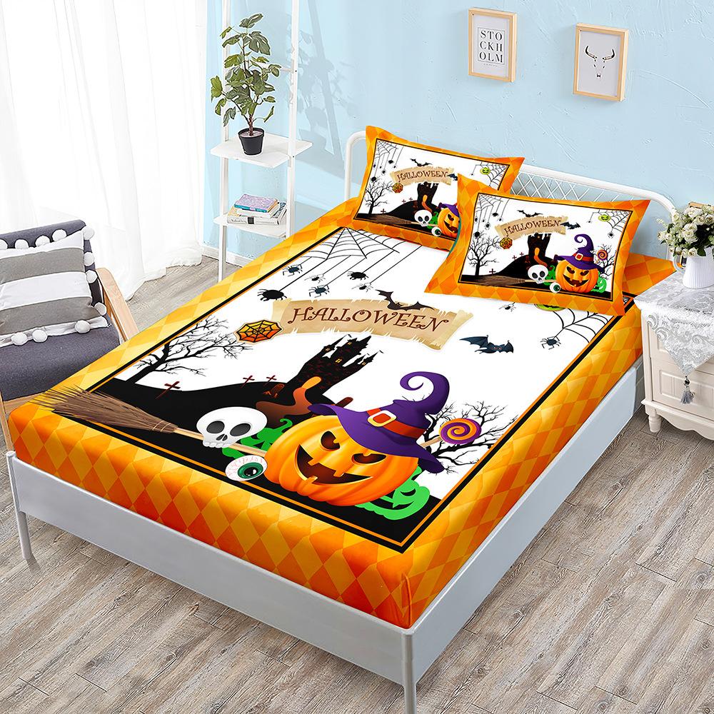 Halloween Three-Piece Set Funny Pumpkin Mattress, Mattress Cover, Mattress Protective Cover