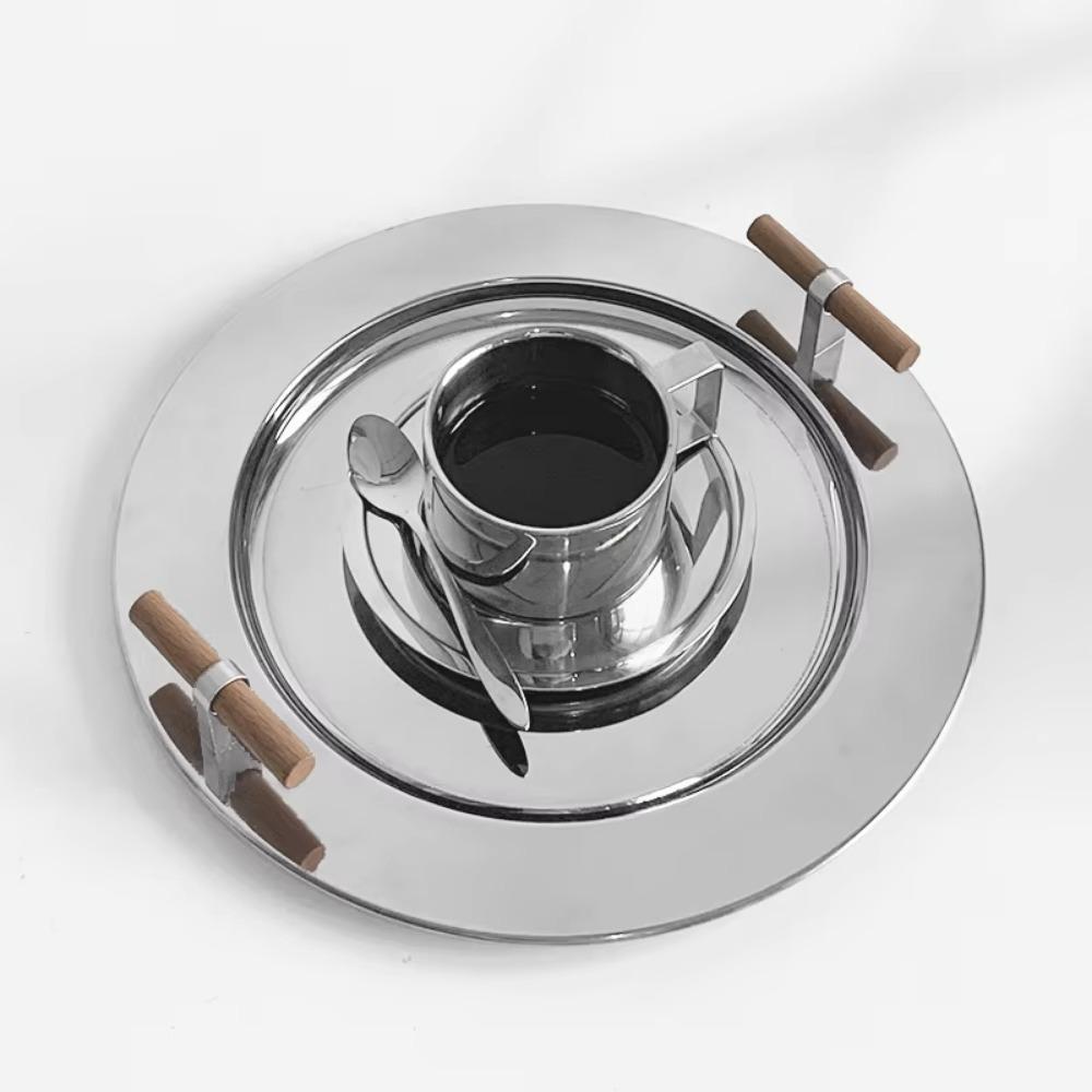 Silver Stainless Steel Coffee Serving Tray Storage Tea Desktop Coffee Snack Plate Nordic Home Decoration for Restaurants Kitchen