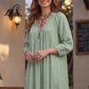 3/4 Sleeves Maxi Dress Bohemian Ruffle V-Neck Long Dress, for Comfortable Women Dresses Women, Solid Color Casual Loose Spring Fall Flowy