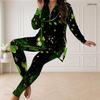 Women Plus Size Two Piece Set Half Zip Long Sleeve Printed Longline Top Fitted Pants Navy Blue