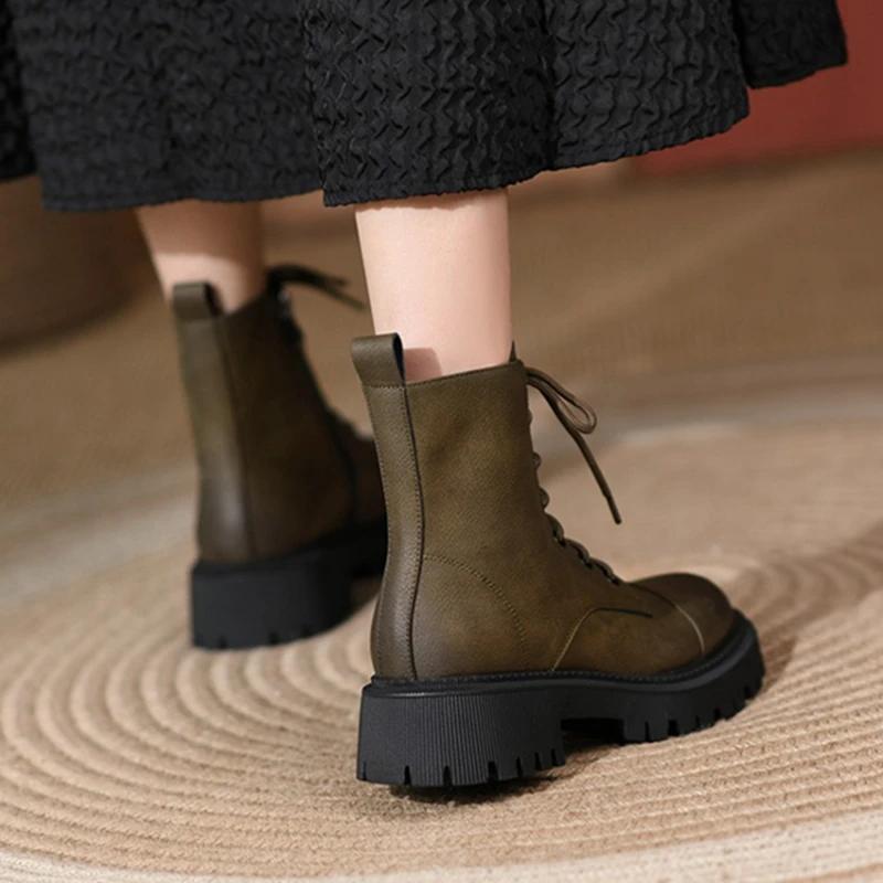 Fashion HOT Fall Shoes Round Toe Thick Heel Women Shoes Winter Women Boots Split Leather Boots Casual Platform Boots Motorcycle Boots