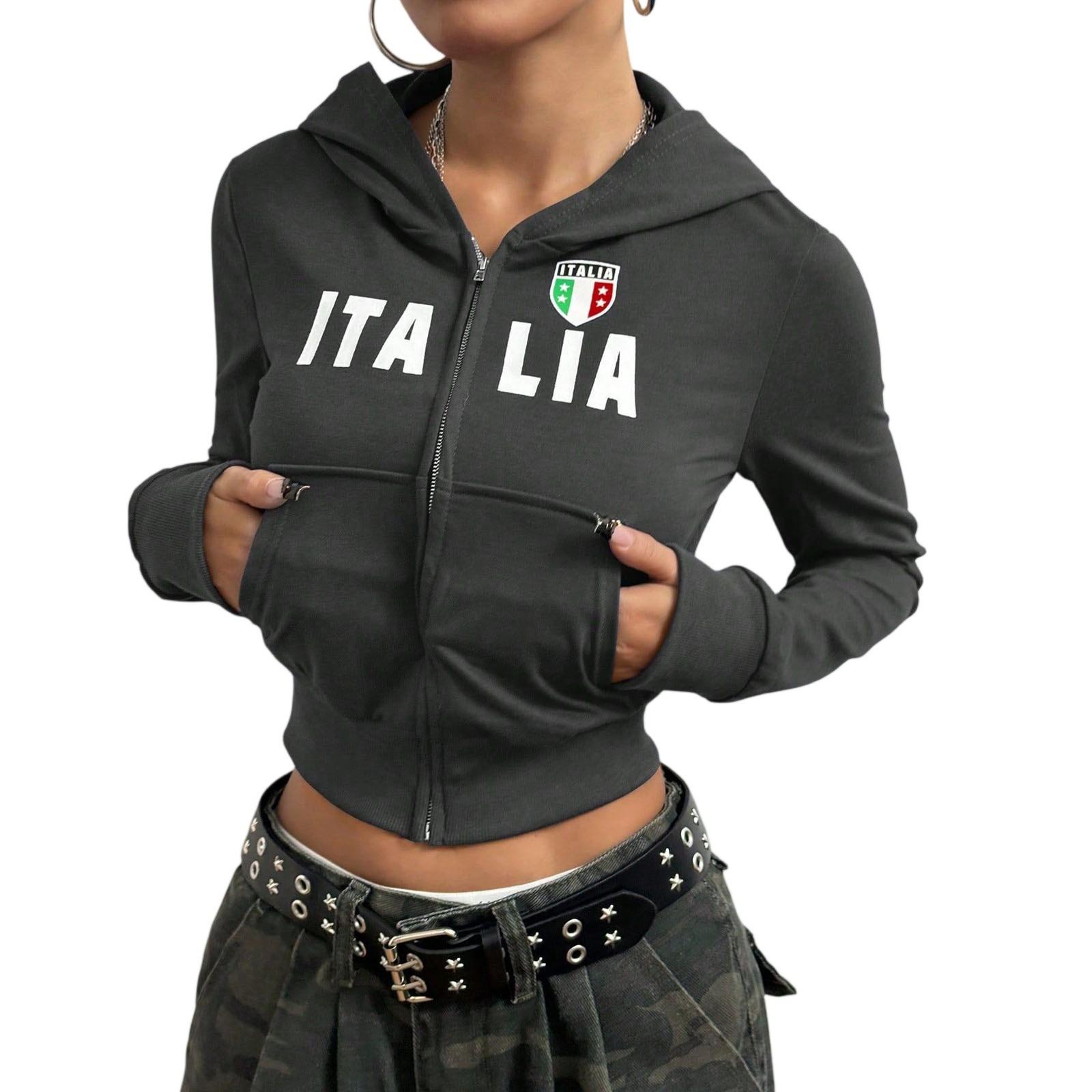 

Укороченная толстовка на молнии с капюшоном и принтом S