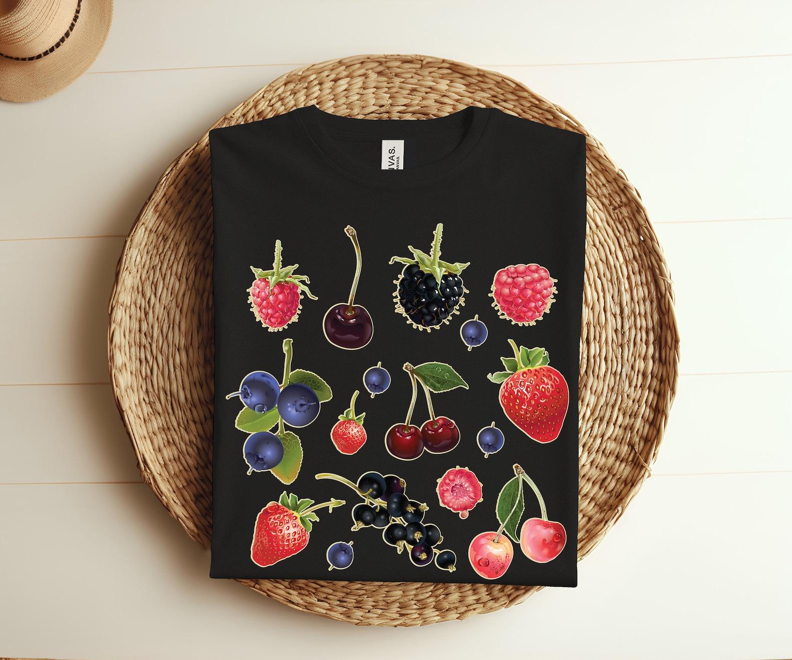 Cottagecore Mixed Berry Tshirt Strawberry Shirt Summer fruits Blueberry Sweatshirt Raspberry Print Tee Botanical T-shirt Garden Lover Gift 110