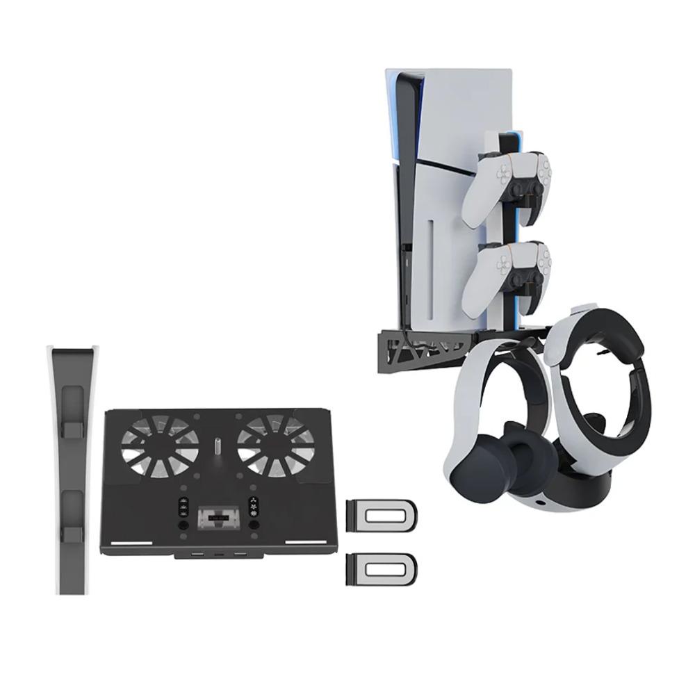 Metal Wall Mount Kit for PS5/PS5 Slim/PS5 Pro with Controller Charging Station, Cooling Fan, Headset Hanger for Playstation 5