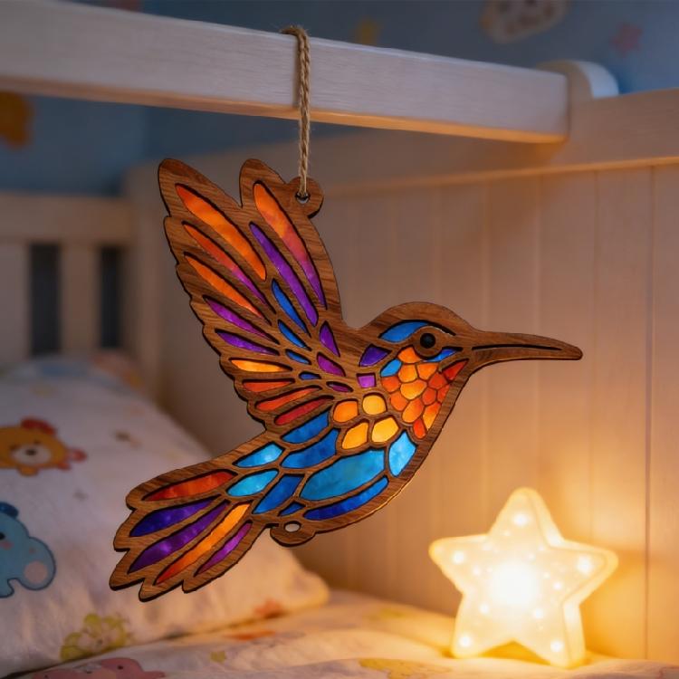 Acrylic Hummingbird Sun Catcher,Stained Glass Window Hangings Decors Window Decors Hanging Ornament Birthday Gift