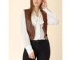 AL KHALID Party Brown Leather Stylish Button Vest Coat Waist Coat Lambskin Western Women