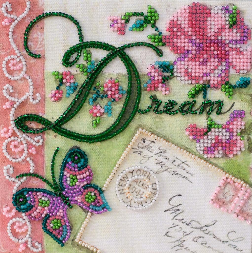 Mini Kit for Embroidery with Beads On Natural Artistic Canvas Abris Art Believe Love Dream