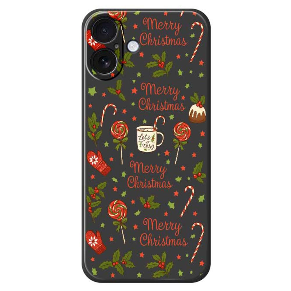 

For iPhone 17 Case Christmas Candy Gloves Pattern Printing Straight Edge TPU Phone Back Cover Black