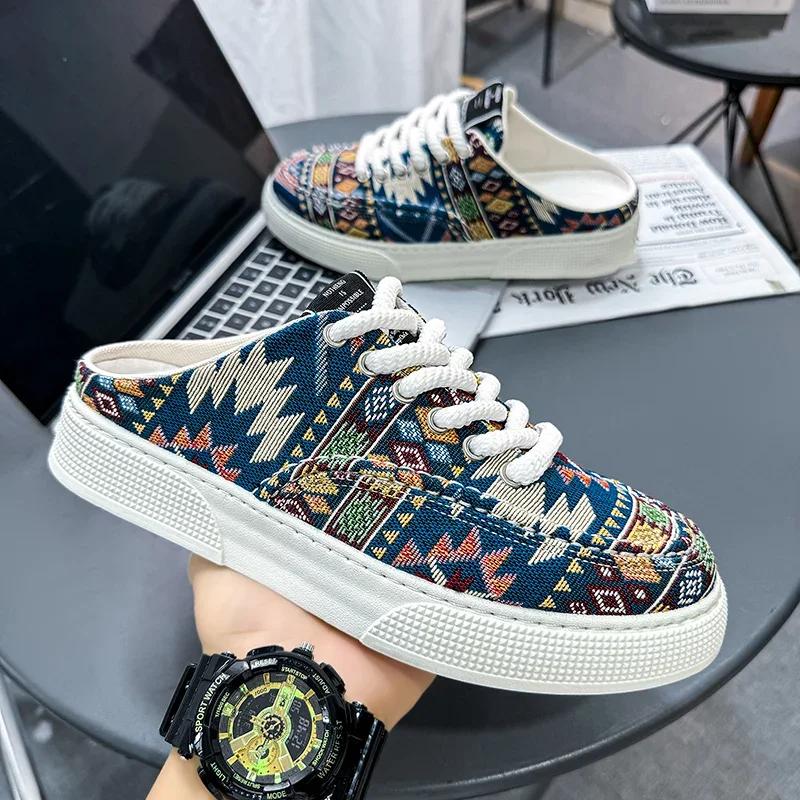 Fashion Summer Men Half Slippers Breathable Lightweight Man Casual Shoes Comfortable Walking Sneakers Non-slip Flats Lazy Shoes Zapatos