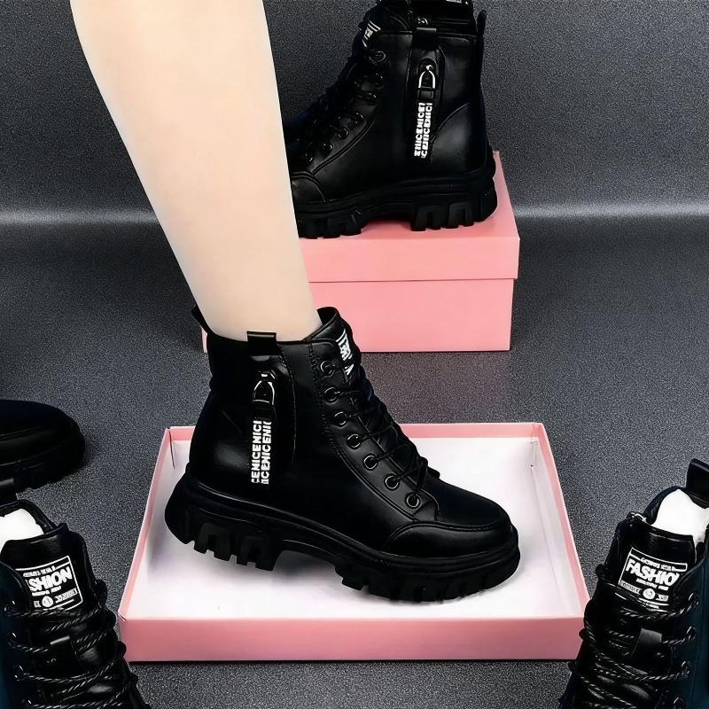 Fashion Casual Shoes Women New Winter Warm Plus Velvet All-Match Black Ankle Boots Thick-Soled Cotton Sneakers
