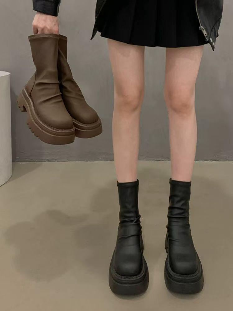 Women's Slimming Chunky Heel Martin Boots - Versatile Autumn Fashion